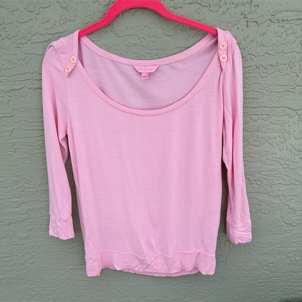 Lilly Pulitzer Top Womens Size S Pink Scoop Neck Long Sleeve Shoulder